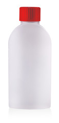 white plastic bottle with red cover on white background