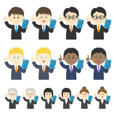 電卓を使うビジネスマンのイラストセット