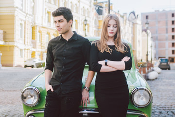 Young multiracial couple, male and female lovers heterosexual people students. Beautiful models...