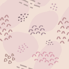 Abstract vector seamless pattern. Dots, lines cartoon background. Doodle hand drawn elements sketch. 