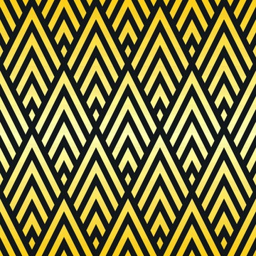 Seamless black and gold chevron art deco pattern vector