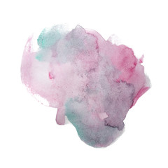 Abstract watercolor spot on white textured paper. Isolated. Hand-drawn background. Aquarelle brush stains on paper. For design, web, card, text, decoration, surfaces. Copy Space. Graffiti.