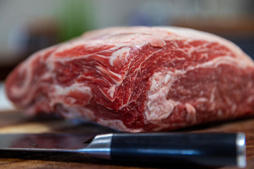 Uncooked Prime Rib cut of beef