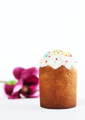 Easter cake with flower. Easter card. The celebration of spring. 