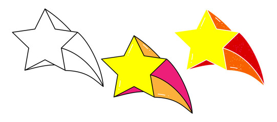 shooting star vector design. black and white. digital hand drawn. grain texture