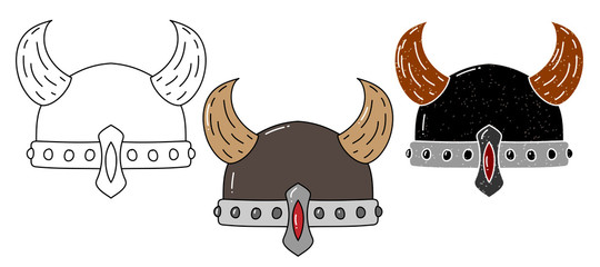 viking hat vector design. black and white. digital hand drawn. grain texture