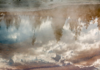 Early Morning Reflections In Chromatic Pool, Upper Geyser Basin, Yellowstone National Park,...