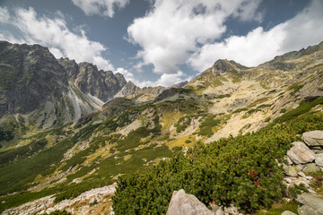 Fototapeta na wymiar Cloudy Mountain Landscape during the Day in High Tatras, Slovakia