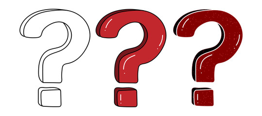 question mark vector design. black and white. digital hand drawn. grain texture