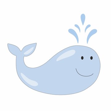 Jolly whale. Children's cartoon illustration with the image of a whale. Marine life. Design of children's books, t-shirts, postcards, logos, alphabet with animals. Illustration for the poster