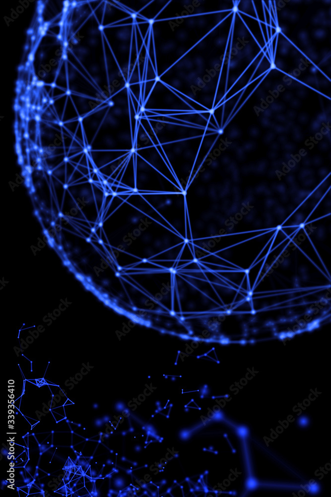 Poster abstract sphere geometry orb and polygonal lines and dots. futuristic technology (super high resolut