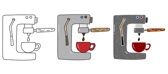 espresso machine vector design. black and white. digital hand drawn. grain texture