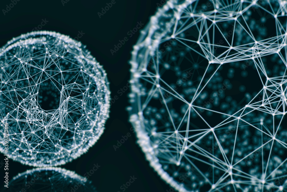 Wall mural abstract sphere geometry orb and polygonal lines and dots. futuristic technology (super high resolut