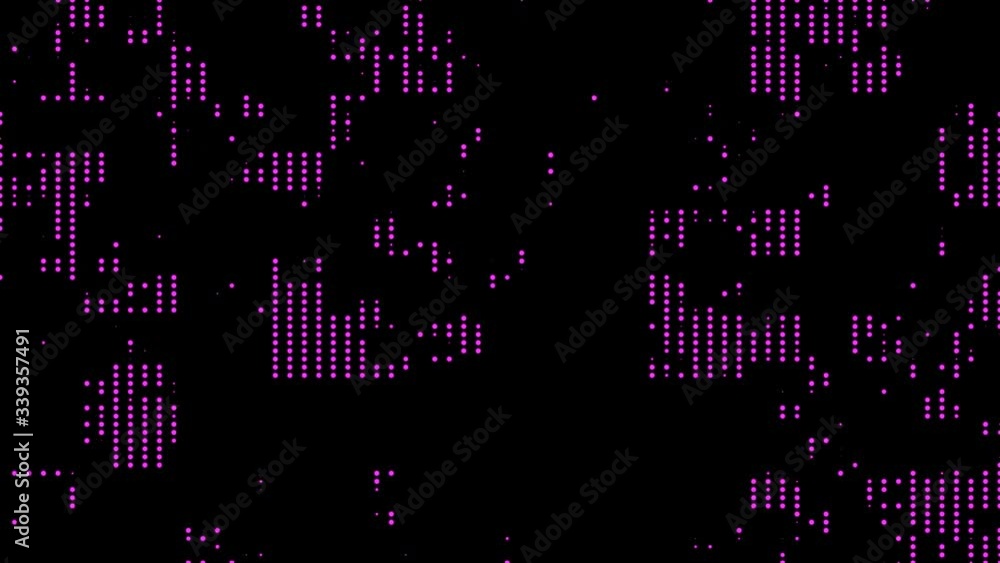 Poster abstract motion purple dots halftone pattern at flat black background. 3d render loop animation