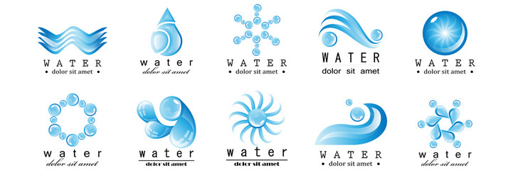 Water Splash Vector And Drop Set - Isolated On White. Abstract Vector Collection Of Flat Water Splash and Drop Logo. Icons For Droplet, Water Wave, Rain, Raindrop, Company Logo And Bubble Design