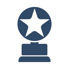 Gold Star Award on a blank metal trophy isolated on white representing a golden first place prize as an icon of success and achievement, of a sports or entertainment competition.