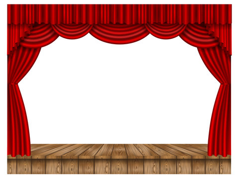 empty stage with red curtains