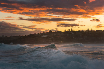 Huge waves at sunset, Sydney Australia