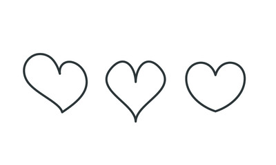 Vector set of icons heart, concept of love, linear  thin grey line,White background