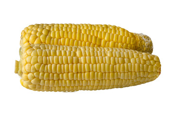 Raw peeled corn on white background