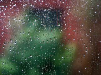 Water droplets on a window pane after a rain storm.Andover,United Kingdom.