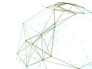Abstract technology neural network and sphere geometry orb and polygonal lines and dots. Futuristic Technology, digitally generated image, 3d rendering