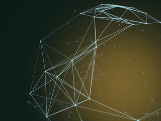 Abstract technology neural network and sphere geometry orb and polygonal lines and dots. Futuristic Technology, digitally generated image, 3d rendering