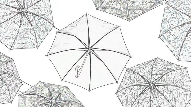 Many umbrellas sketch animation style.