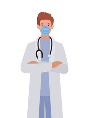 Fototapeta premium Man doctor with mask against 2019 ncov virus vector design
