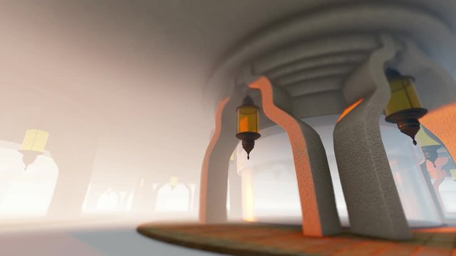 Ramadan lanterns background with islamic arches