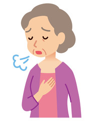 体調不良　ため息　女性　高齢者