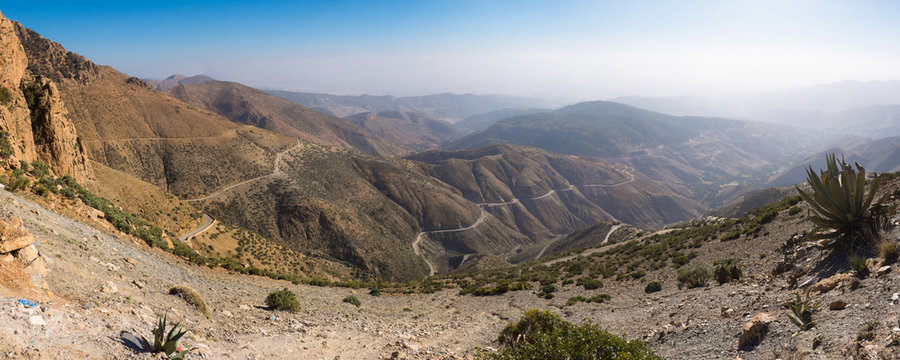 Tizi n'Test Mountain Pass with Panoramic View of Moroccan Atlas Landscape