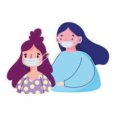 young women wearing medical mask protection covid 19 pandemic