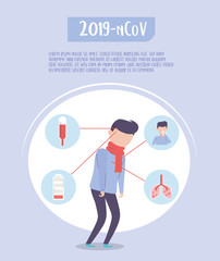 2019 ncov quarantine pandemic, sick man fever sore throat