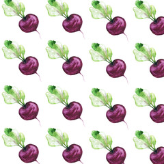 Seamless pattern with beet in a hand drawn watercolor style. 