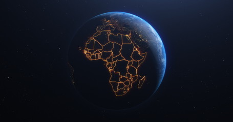 Afrika-Länder-Umrisskarte aus dem Weltraum, Globus Planet Erde aus dem Weltraum, Elemente dieses Bildes mit freundlicher Genehmigung der NASA