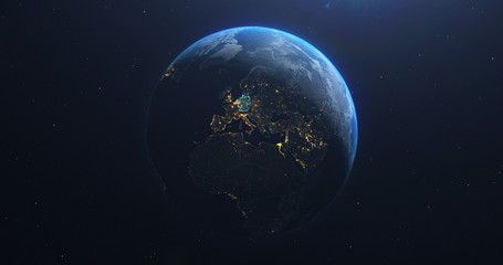 Fototapeta na wymiar Germany map outline view from space, globe planet earth, teal color, elements of this image courtesy of NASA