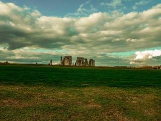 Stonehenge an ancient prehistoric stone monument near Salisbury with dramatic sky, Wiltshire, UK....