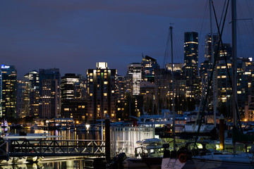 Vancouver harbor in a summer night