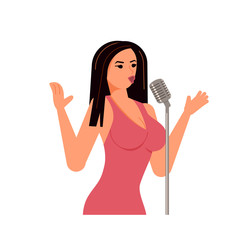 Beautiful female singer in white suit