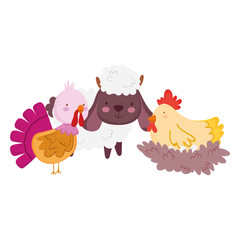 farm animals sheep turkey hen in nest cartoon