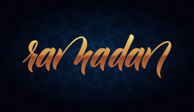 Ramadan greeting card with modern brush calligraphy Ramadan. Vector illustration.