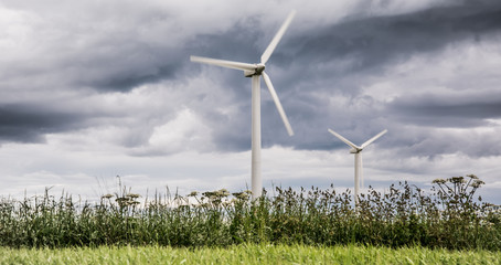 Wind turbines on a cloudy autumn day.