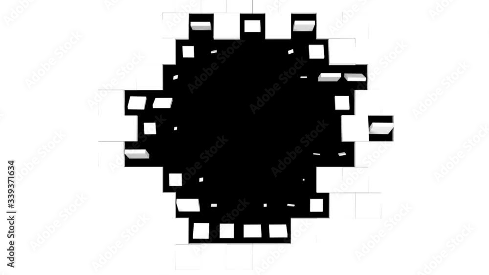 Poster black and white cubes screen wipe transition. in the middle. inside out. high-tech 3d animation.