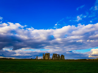 Stonehenge an ancient prehistoric stone monument near Salisbury with dramatic sky, Wiltshire, UK....