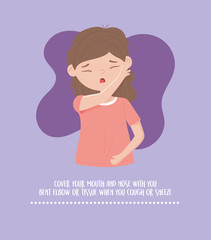 covid 19 pandemic prevention, coughing cover with elbow the nose and mouth