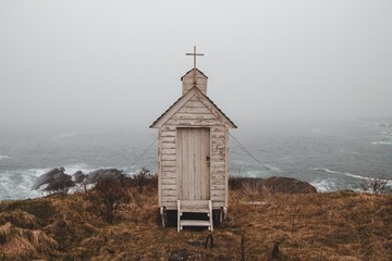 old church looking stall in pouch cove, newfoundland, canada