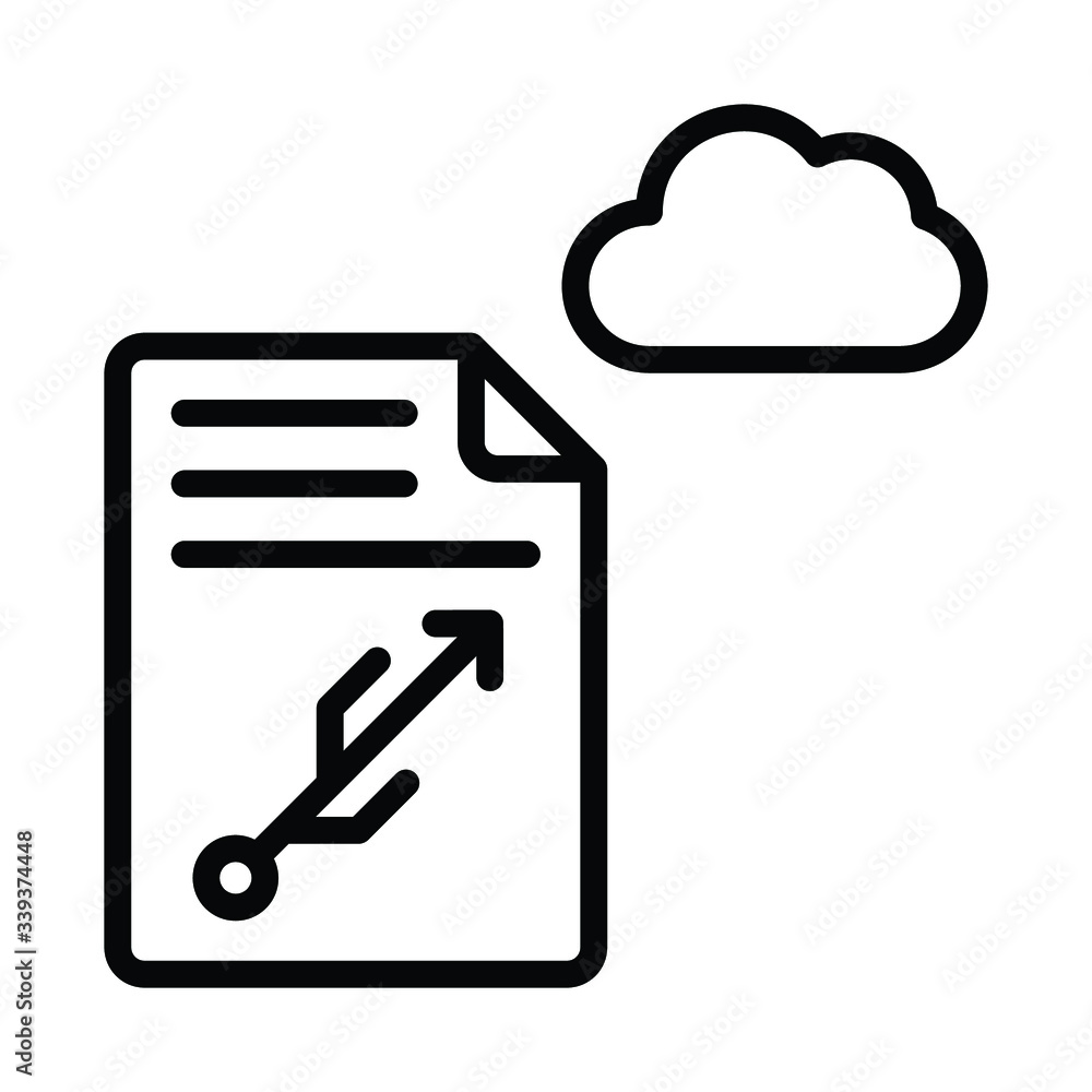 Poster digital document sharing concept, cloud server uploading vector icon design, work from home symbol,
