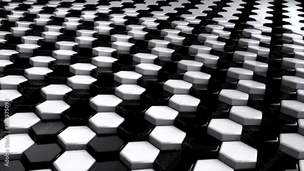 Aufkleber abstract hexagon white and black geometric surface loop: wavy motion background