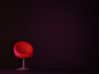 Dark room with red sofa. 3D rendering.